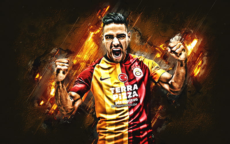 Radamel Falcao, portrait, Galatasaray, Colombian footballer, forward, orange stone background, football, HD wallpaper