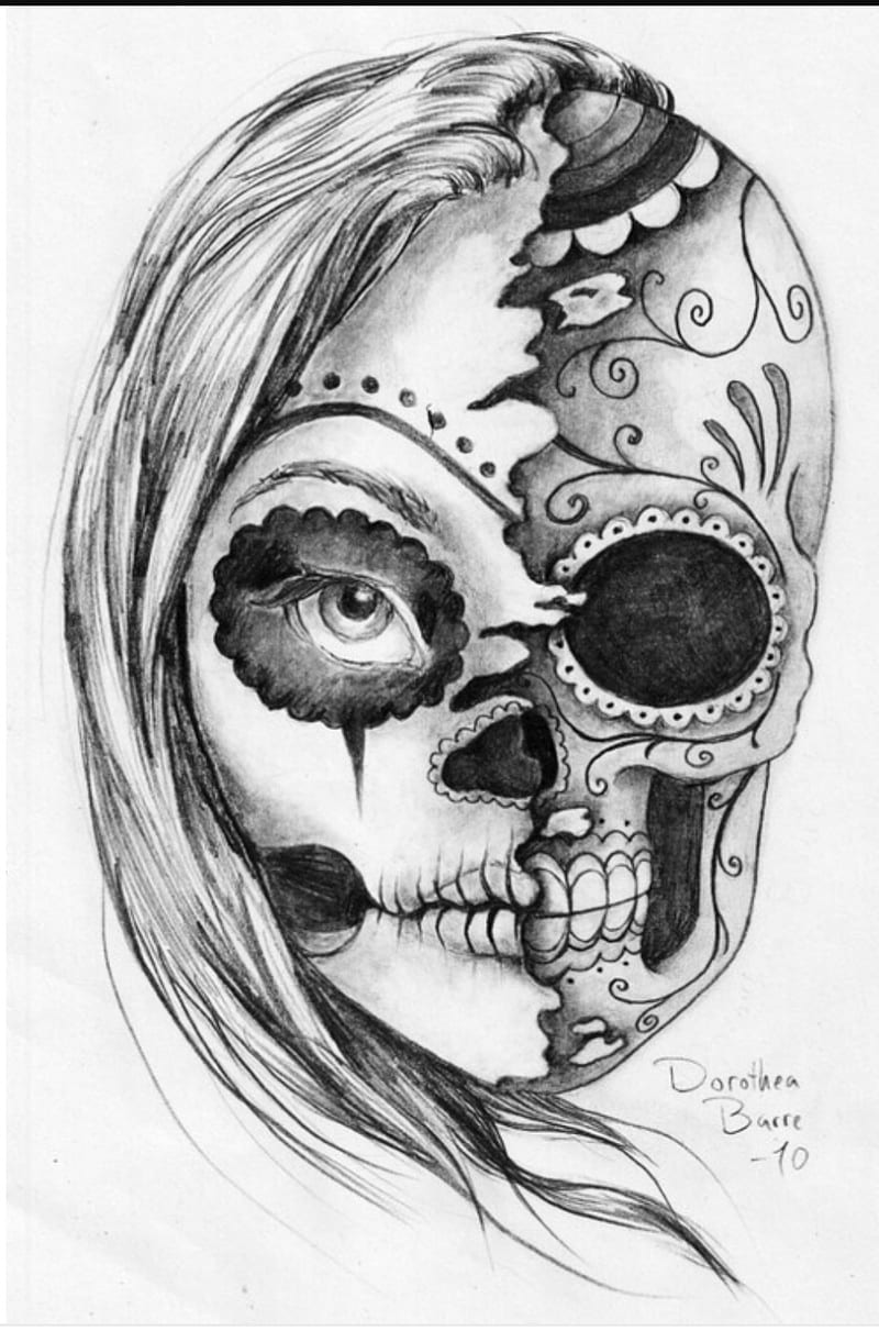 Lady Skull, girl, skulls, sugar, day, dead, tattoo, HD phone wallpaper