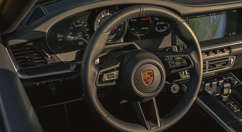 2021 Porsche 911 Targa 4S (Color: Racing Yellow) - Interior, Steering Wheel , car, HD wallpaper