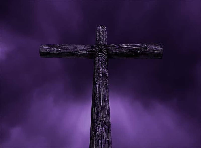Cross, christ, jesus, purple, HD wallpaper