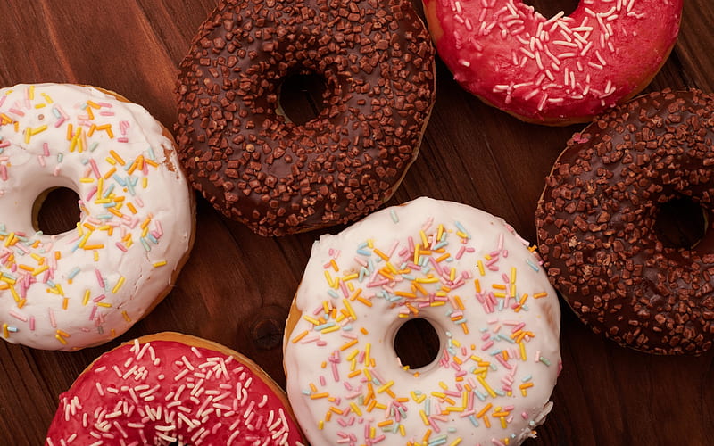 Donuts, donut, food, chocolate, white, pink, dessert, sweet, HD wallpaper