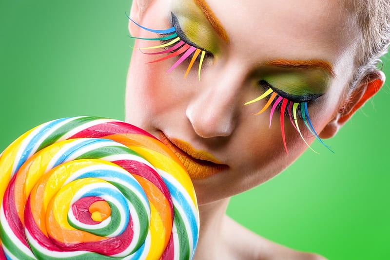 Artistic Woman, candy, make up, face, woman, HD wallpaper