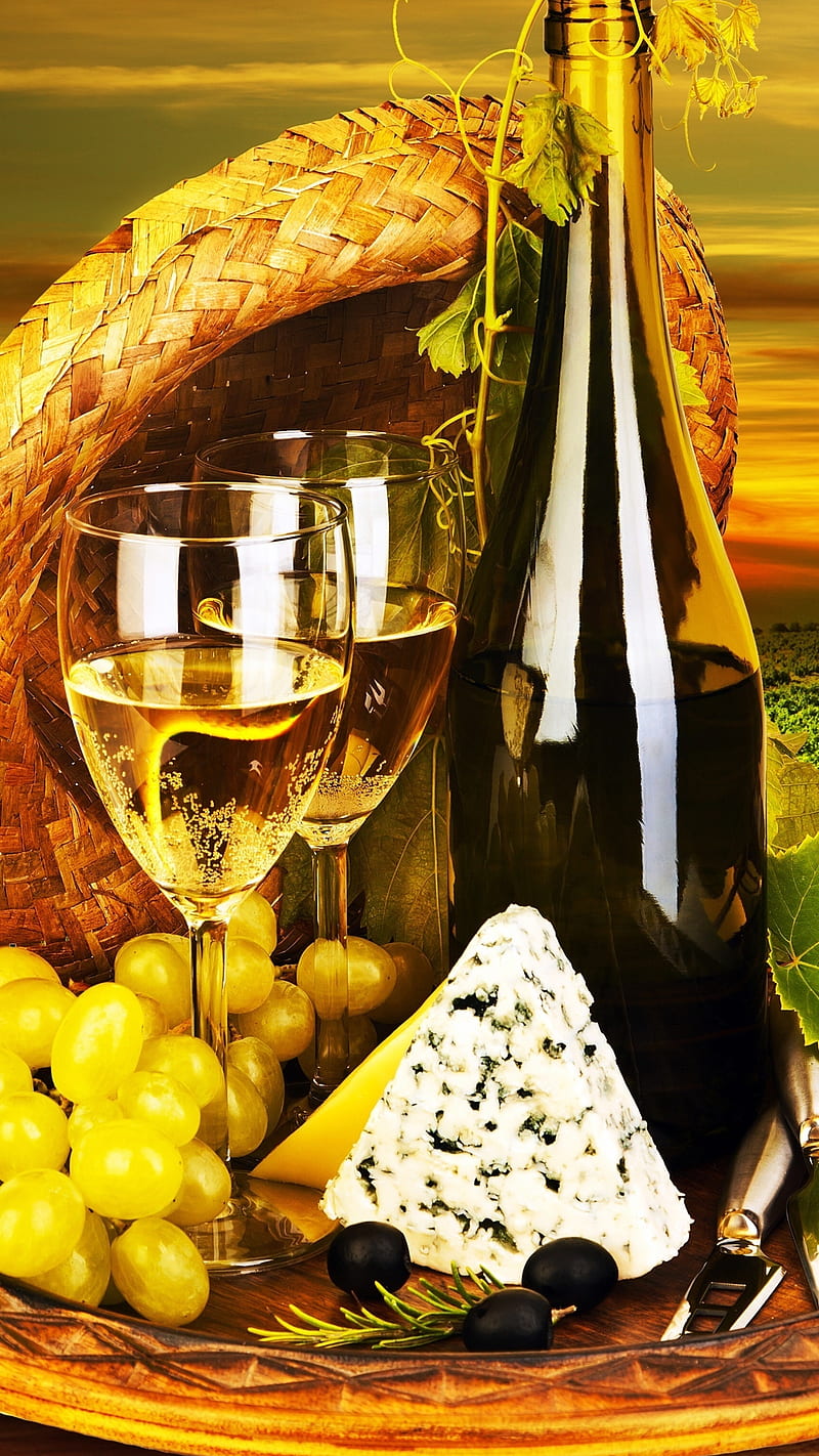 Drink , wine, grapes, bottle, vineyard, cheese, HD phone wallpaper