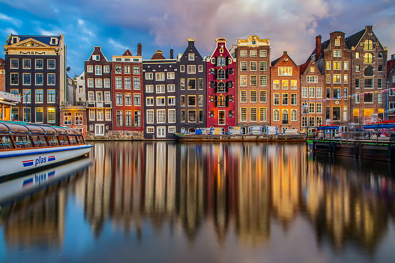 Cities, Amsterdam, Boat, Building, Canal, House, Netherlands, Reflection, HD wallpaper