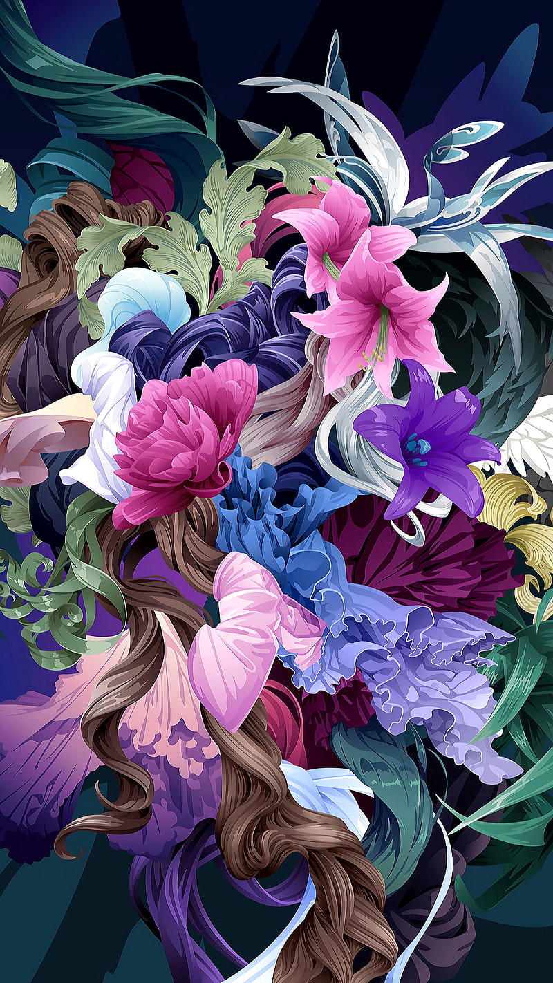 Flowers, roses, pink, drawings, colors, colorful, desenho, HD phone wallpaper