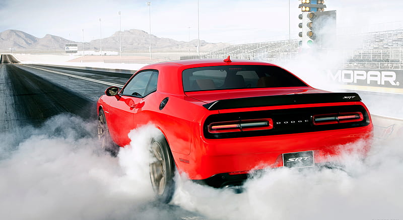 2015 Dodge Challenger SRT Supercharged HEMI Hellcat - Burning Tires - Rear , car, HD wallpaper