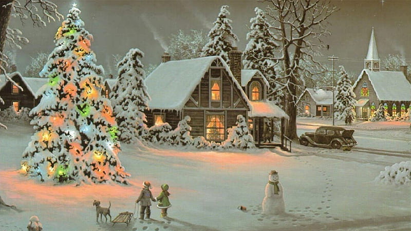 Old Fashioned Christmas, beautiful christmas, pretty christmas, traditional christmas, scenic christmas, HD wallpaper