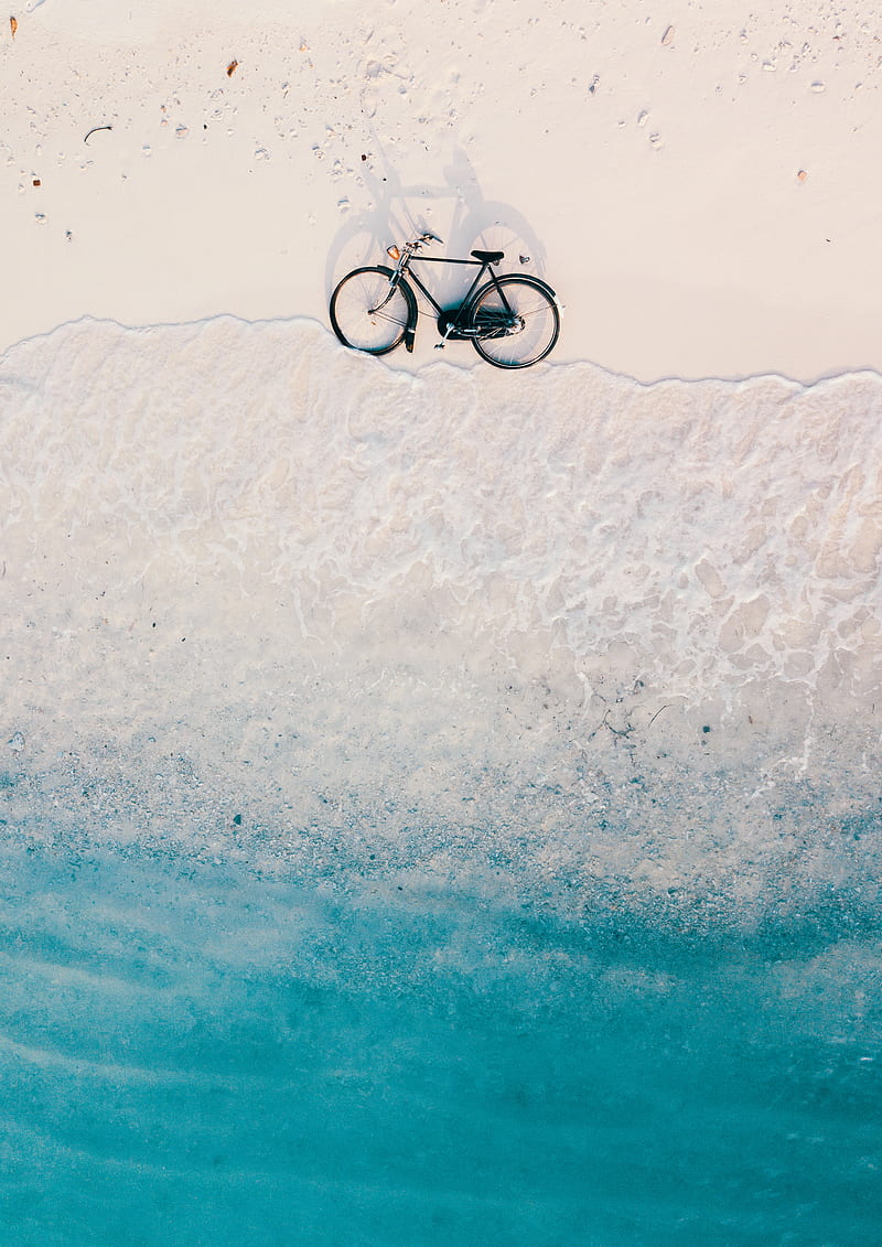 bicycle , bicycle bike wave ocean beach ride birdeye seefromthesky dji drone adventure maldives, birdeye, HD phone wallpaper