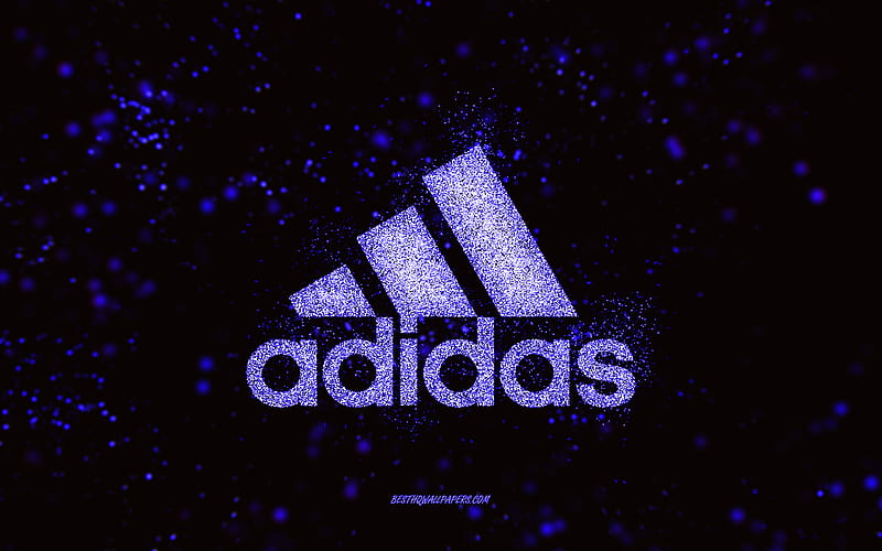 Adidas glitter logo, black background, Adidas logo, blue glitter art, Adidas, creative art, Adidas blue glitter logo, HD wallpaper