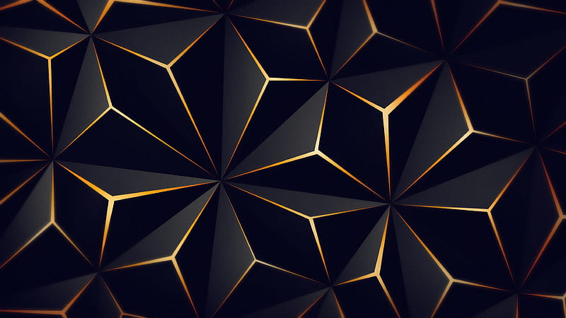 Triangle Solid Black Gold Abstract, HD wallpaper