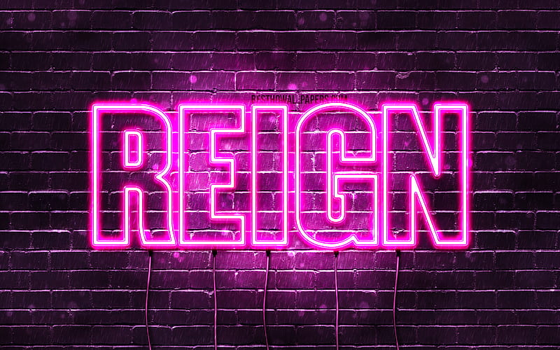 Reign with names, female names, Reign name, purple neon lights, horizontal text, with Reign name, HD wallpaper