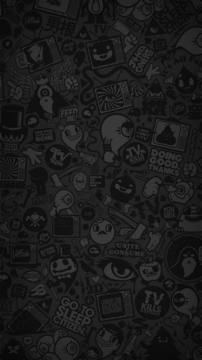 Whatsapp paper, black, background, icons, HD phone wallpaper