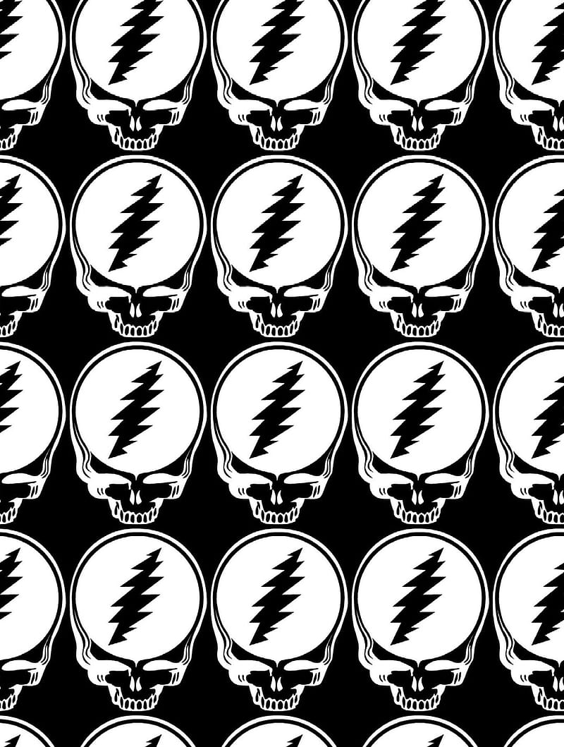 Repeated Dead, black, black and white, deadhead, grateful dead, steal your face, stealie, white, HD phone wallpaper