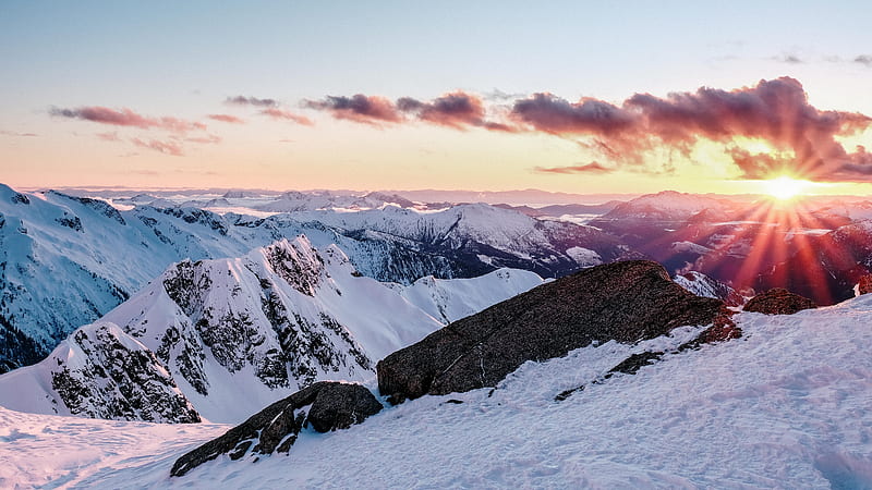 Sunset Over Coastal British Columbia , snow, sunset, nature, mountains, HD wallpaper