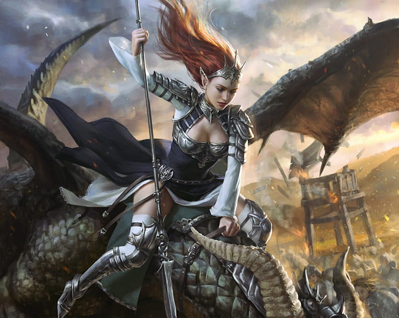 Dragon rider, girl, dragon, anotherwanderer, wings, fantasy, luminos, HD wallpaper