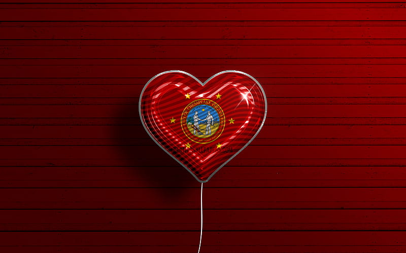I Love Chesapeake, Virginia realistic balloons, red wooden background, american cities, flag of Chesapeake, balloon with flag, Chesapeake flag, Chesapeake, US cities, HD wallpaper