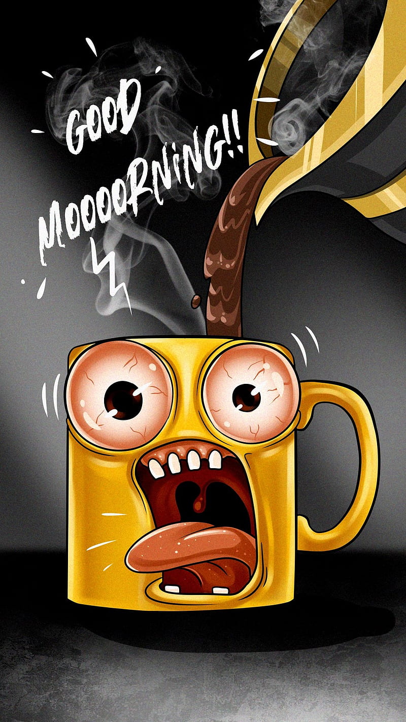 Good morningsteam, carton, coffee, cup, drawings, funny, good morning, hot, morning, yellow, HD phone wallpaper