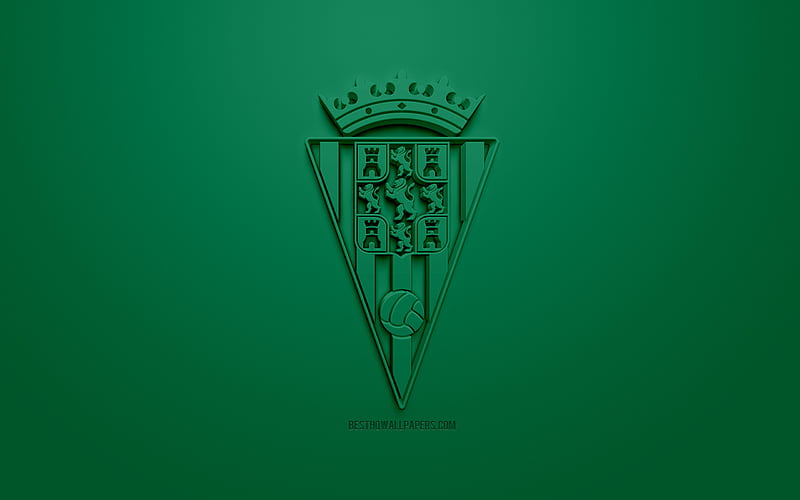 Cordoba CF, creative 3D logo, green background, 3d emblem, Spanish football club, La Liga 2, Segunda, Cordoba, Spain, 3d art, football, 3d logo, HD wallpaper