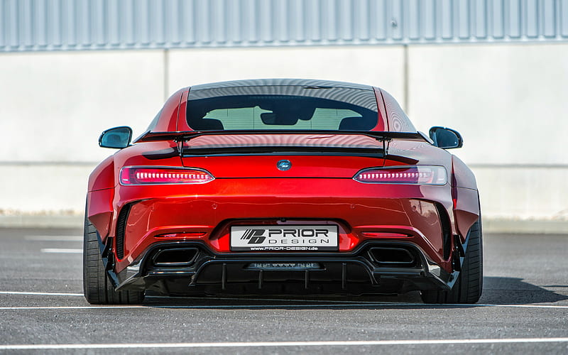 Mercedes-Benz, GT S, 2018, AMG, Prior Design, red sports car, rear view, tuning, aerodynamic body kit, red sports coupe, PD700GTR, Mercedes, HD wallpaper