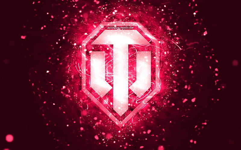 World of Tanks pink logo pink neon lights, WoT, creative, pink abstract background, World of Tanks logo, brands, WoT logo, World of Tanks, HD wallpaper