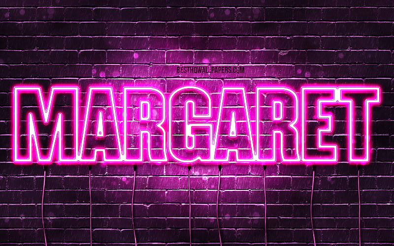 Margaret with names, female names, Margaret name, purple neon lights, horizontal text, with Margaret name, HD wallpaper