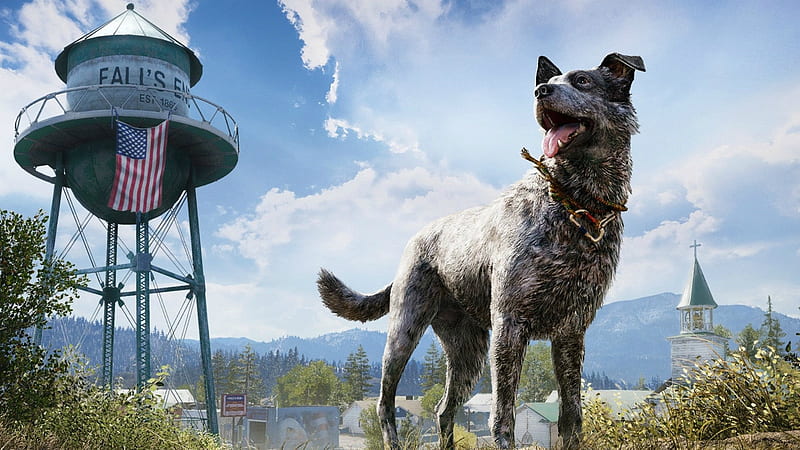 Far Cry 5, NPC, Montana, Far Cry, video game, game, character, gaming, Fictional, realistic, dog, open world, USA, Ubisoft, FCV, America, water tower, Far Cry V, FC5, Hope County, roam, FC, US, HD wallpaper