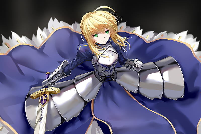 Saber, female, green eyes, armor, fate stay night, anime, weapon, sword ...