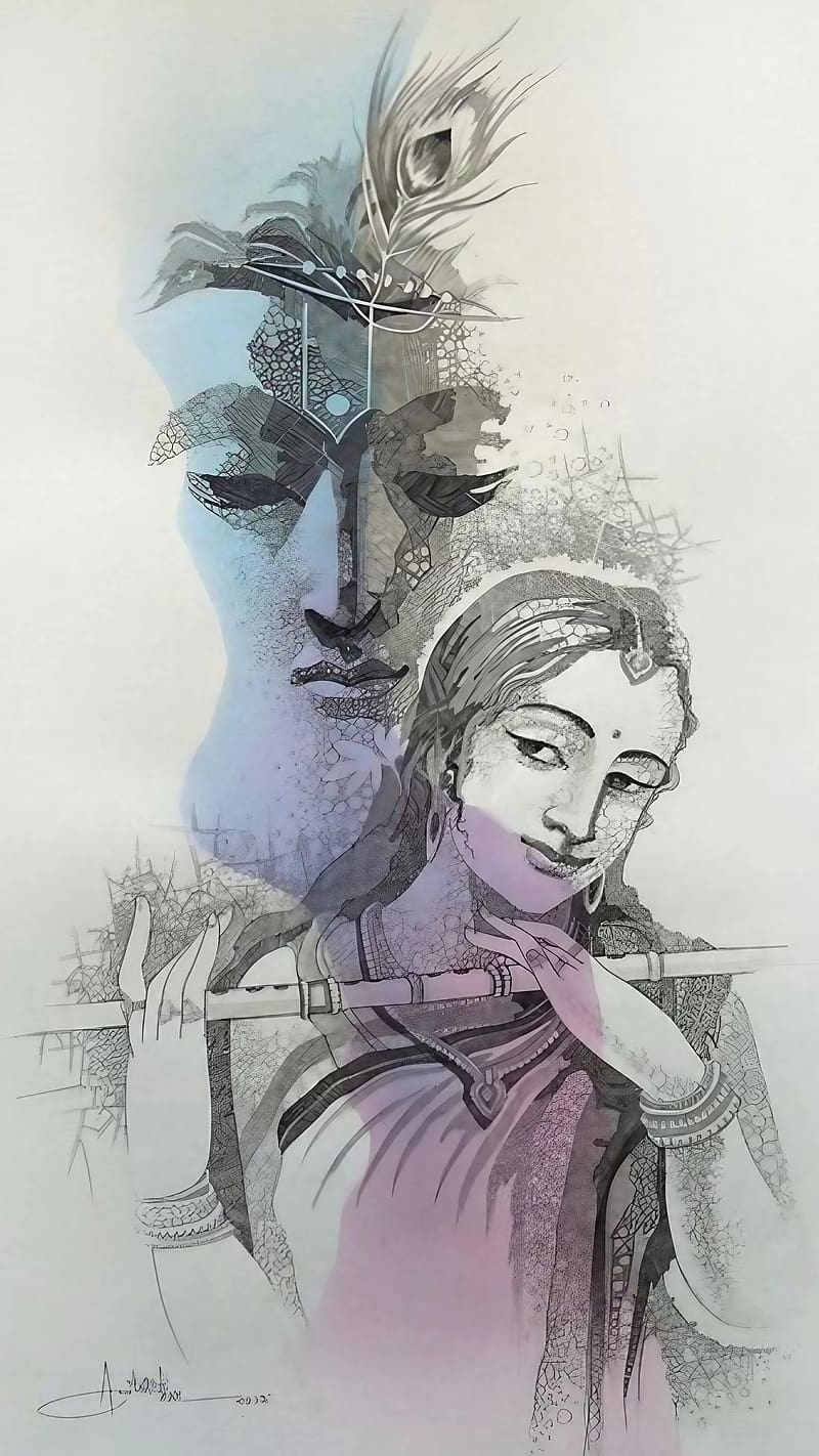 Radha Krishna By Kumar Bhosale, Drawing Fine Art for Sell