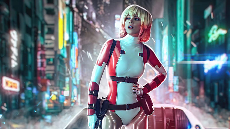 Cyber Cool Girl With Gun And Car , cyberpunk, scifi, artist, artwork, digital-art, HD wallpaper