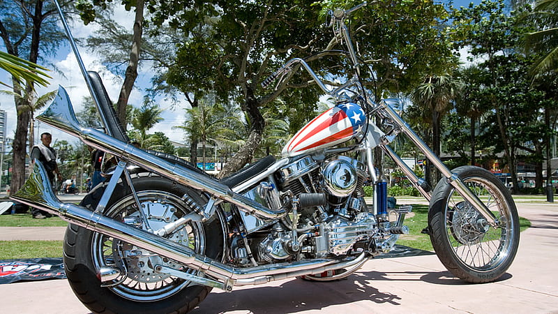 The New Captain America Harley Chopper., motorcycles, harley davidson, harley , harleys, HD wallpaper
