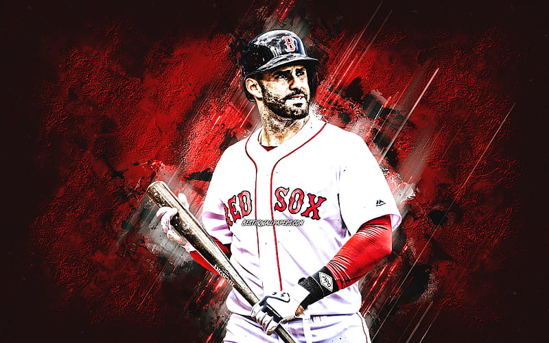 JD Martinez, Boston Red Sox, MLB, portrait, american baseball player, red stone background, baseball, Major League Baseball, HD wallpaper
