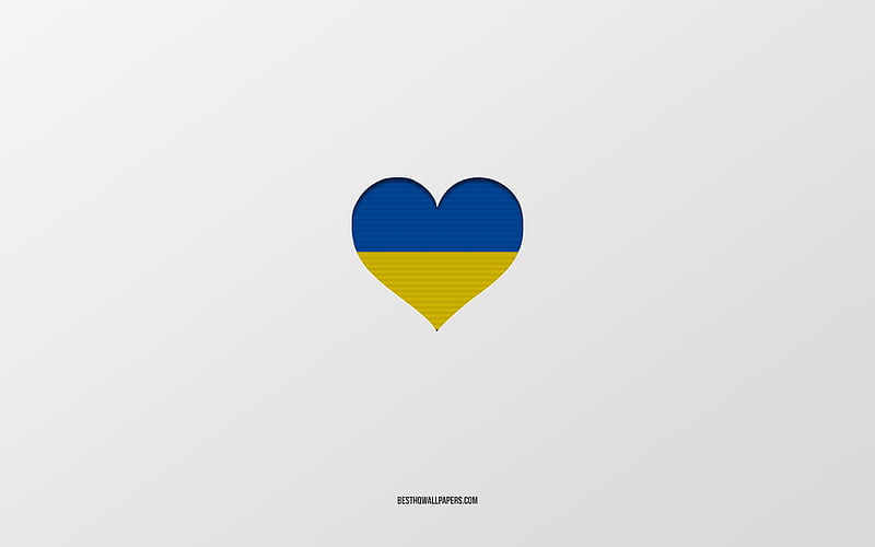 I Love Ukraine, European countries, Ukraine, gray background, Ukraine flag heart, favorite country, Love Ukraine, HD wallpaper