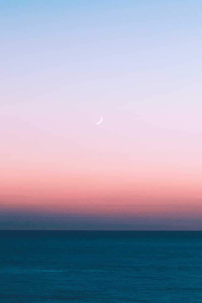 moon, sea, horizon, sunset, water, HD phone wallpaper
