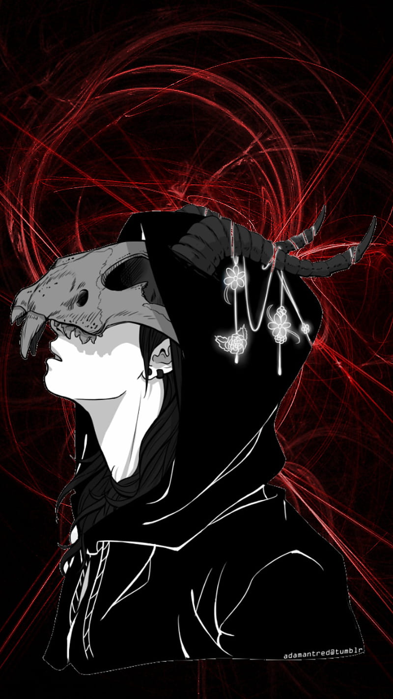 Skull Anime Boy, black, death, red, HD phone wallpaper