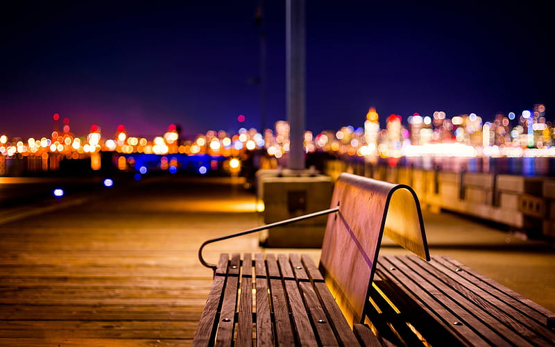 Splendor night city lights bench-Bokeh graphy, HD wallpaper