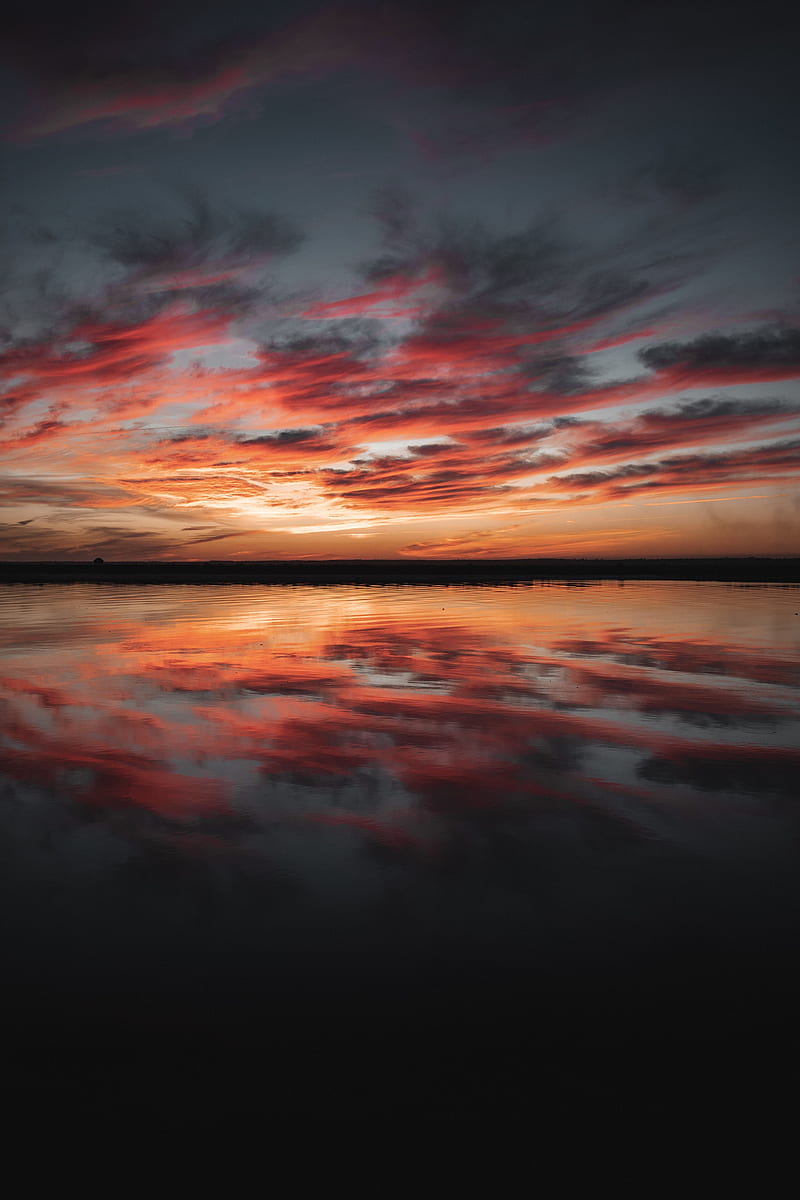 water, clouds, reflection, dusk, nature, HD phone wallpaper