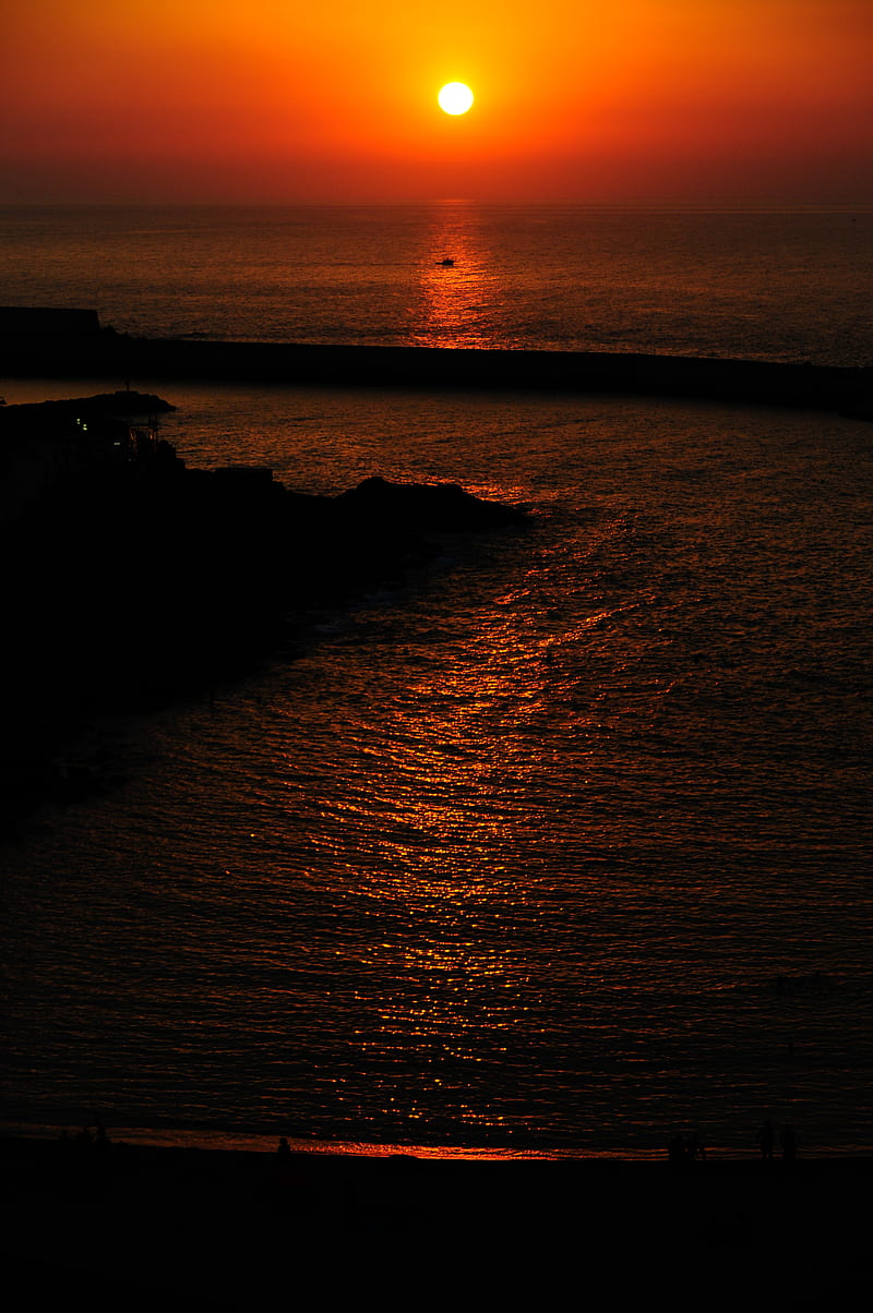 sunset, sea, dark, dusk, landscape, HD phone wallpaper