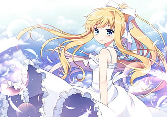 Anime fly sky light dress long hair original sun girl beauty wallpaper, 3200x1800, 815914