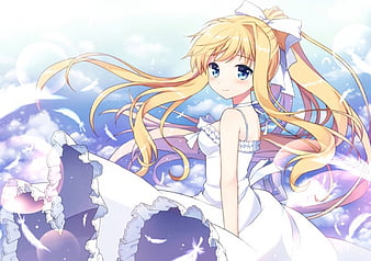 Anime fly sky light dress long hair original sun girl beauty wallpaper, 3200x1800, 815915