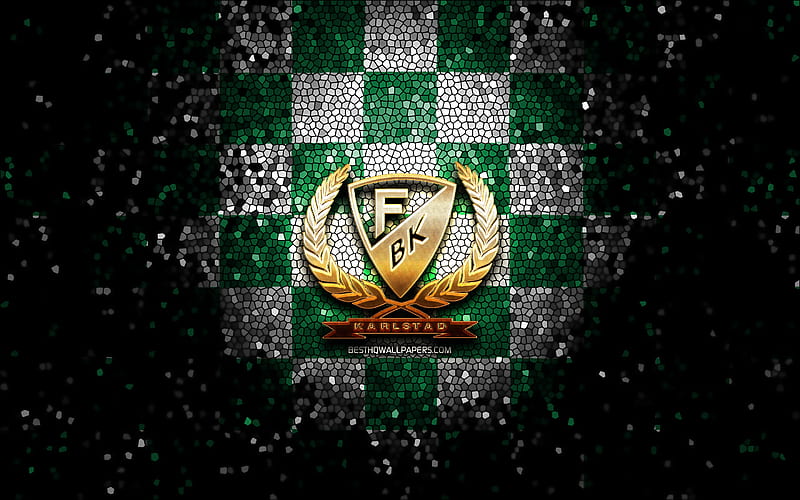 Farjestad BK, glitter logo, SHL, green white checkered background, hockey, swedish hockey team, Farjestad BK logo, mosaic art, swedish hockey league, HD wallpaper