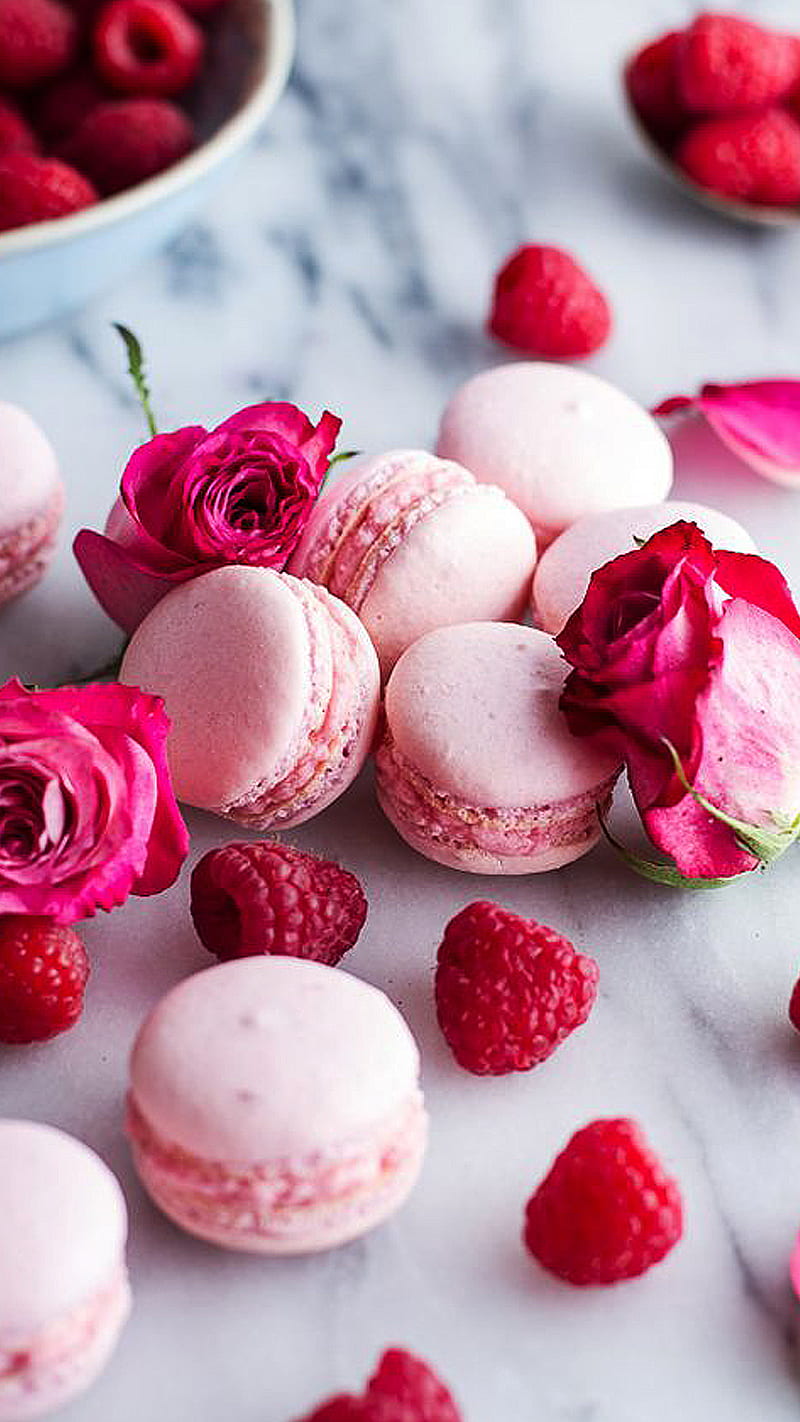 love macarons, pink, roses, HD phone wallpaper