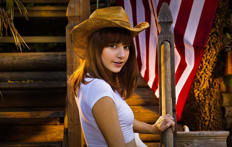 Cowgirl Lena Anderson And A Vintage Merc Brunette Cowgirl Model Shorts Truck Hd Wallpaper
