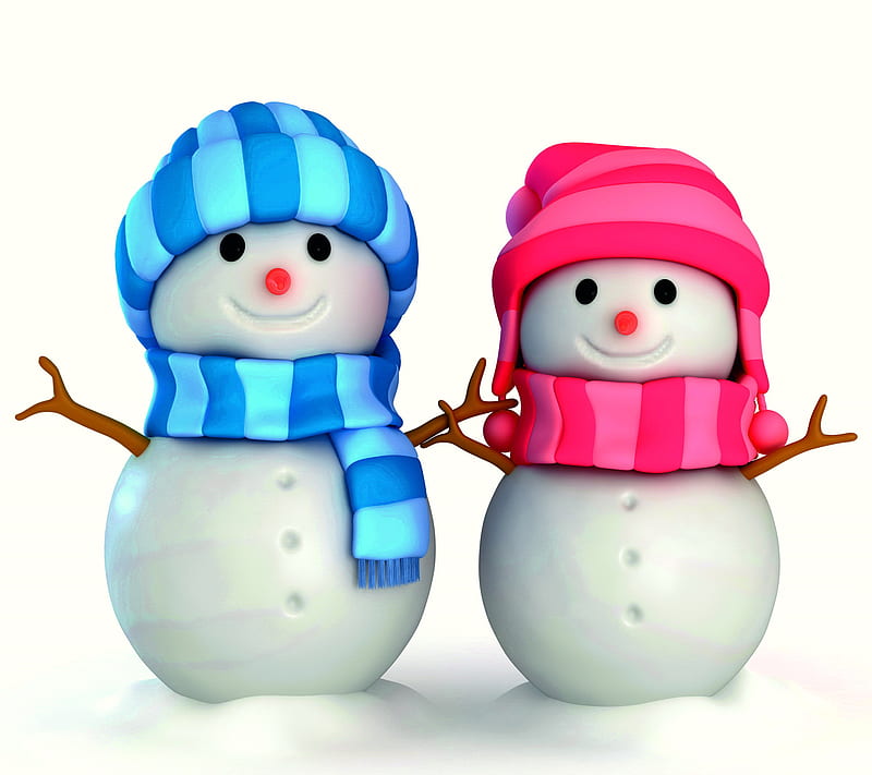 Cute Snowmen, christmas, cute, merry, snowman, winter, HD wallpaper