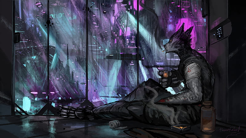 Warrior Scifi Neon Rain City Cyberpunk , scifi, artist, artwork, digital-art, , cyberpunk, HD wallpaper