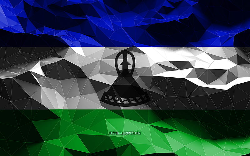 Lesotho flag, low poly art, African countries, national symbols, Flag of Lesotho, 3D flags, Lesotho, Africa, Lesotho 3D flag, HD wallpaper