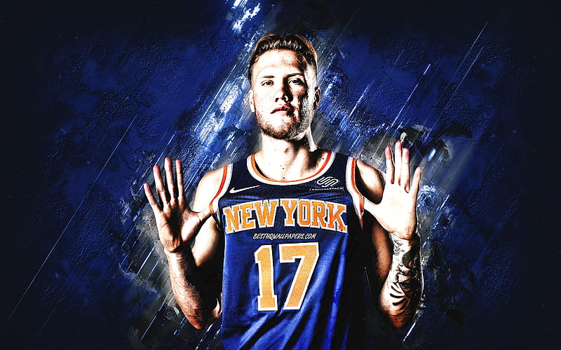 Ignas Brazdeikis, New York Knicks, NBA, Canadian basketball player, basketball, blue stone background, HD wallpaper