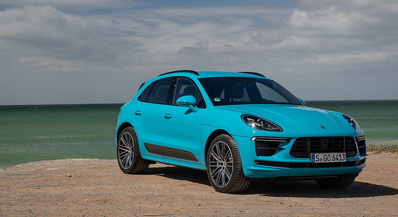 2020 Porsche Macan Turbo (Color: Miami Blue) - Front Three-Quarter , car, HD wallpaper