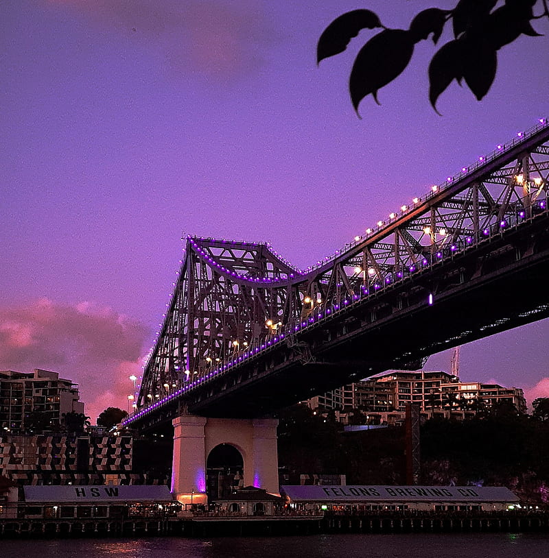 Brisbane City, bridge, blue, new, light, purple, HD phone wallpaper