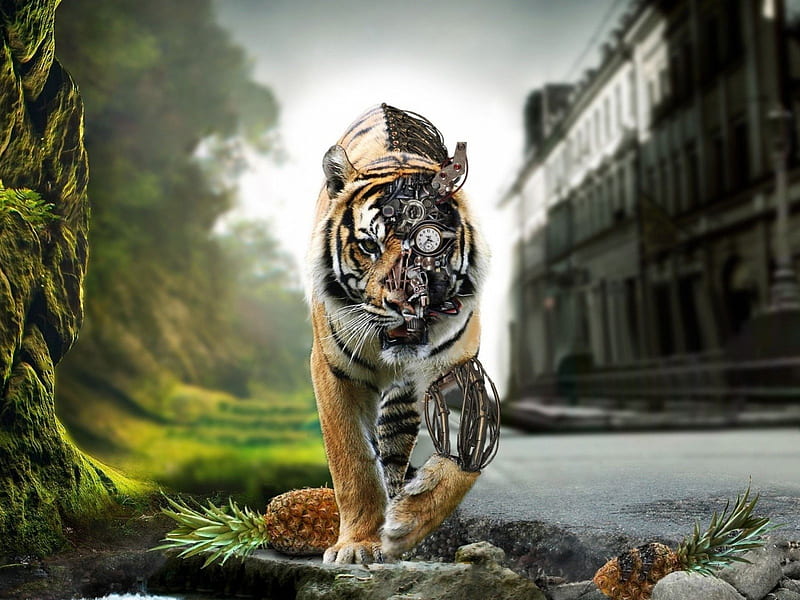 mechanical tiger, mechanical, tiger, cats, wild, HD wallpaper