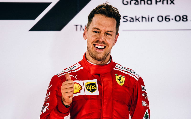 Sebastian Vettel, smile, hoot, portrait, red racing suit, Ferrari Scuderia, Formula 1, Racing, HD wallpaper